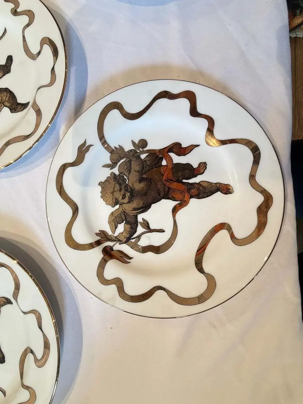 AMC N.Y.,N.Y. Japan Vintage Gilt Cherub Dessert Plates, Set of 4
